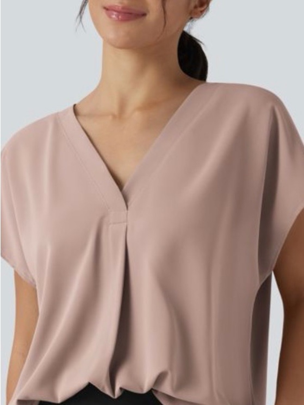 HALARA V-Neck Draped Blouse - Dusty Rose - Picture 5 of 5